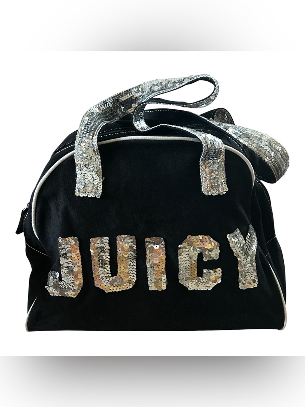 JUICY Black Silver Sequin Bowler Bag Y2K McBling Dance Satchel